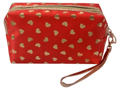 Imagen del producto de Cartera de mano para mujer Clayre & Eef, 18x10 cm, color rojo con detalles dorados, fabricada en poliuretano, con motivos de corazones