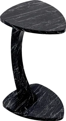 A black marble-look side table with a C-shaped base.