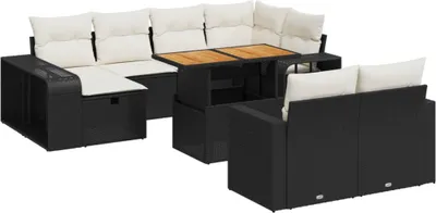 Produktbild von vidaXL 11-tlg. Garten-Sofagarnitur mit Kissen Schwarz Poly Rattan
