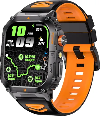 Obrázek produktu pro Chytré sportovní hodinky s fitness trackerem, LED svítilnou, 2,0palcovým displejem, více než 100 sportovními režimy a funkcí BT Call, černá a oranžová