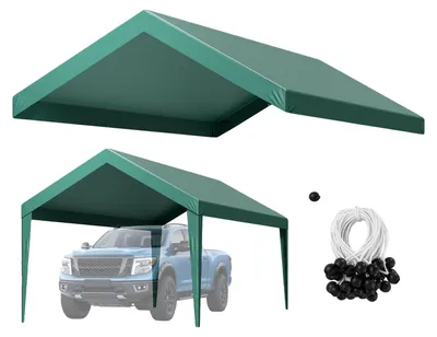 Immagine prodotto di Tetto di ricambio per carport VEVOR, 3x6 m, telo per garage portatile, telo per ricovero auto resistente ai raggi UV, copertura resistente con reti catturapalloni, verde scuro, telaio non incluso nella fornitura