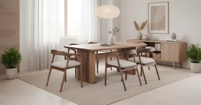 Obrázok produktu pre Jedálenský stôl, 6 stoličiek, jedáleň, moderný štýl, farba: hnedá, , drevený, obdĺžnikový