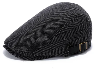 Obrázok produktu pre Klobúk typu "schiebermütze" pre pánov, karovaný, tmavosivý, vhodný na jeseň a zimu, materiál: polyester a vlna, univerzálna veľkosť