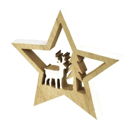 Produktbild von Holzstern mit Hirschen 20 cm