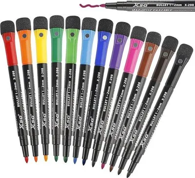 Produktbild von Famanu Whiteboard Marker Set - 12 Farben mit Radierer für Schule und Büro
