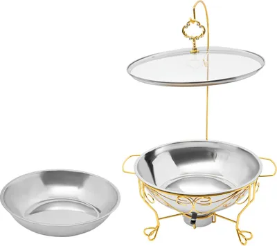 Immagine prodotto di Scaldavivande Chafing Dish - Set rotondo da 6 l - Acciaio inossidabile - Con coperchio - Supporto - Manico resistente al calore - Per buffet e feste