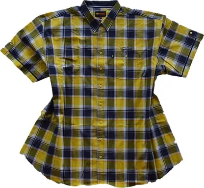 Produktbild von Übergrößen Kurzarm Hemd KAMRO Gelb Navy Weiß kariert 5XL