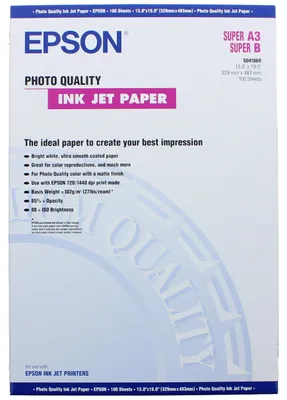 Immagine prodotto di Carta Epson Photo Quality Inkjet A 3+, 100 fogli, 105 g S 041069