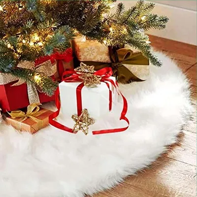 Produktbild von Weihnachtsbaumdecke Christbaumdecke Christbaumständer-Abdeckung - Weiß - Ø 90 cm - Kunstfell - Zweilagig - Für Wohnzimmer und Schlafzimmer