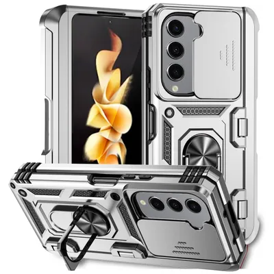 Obrázek produktu pro Pouzdro pro Samsung Galaxy Z Fold 5 dvouvrstvé pouzdro s posuvným krytem kamery a prstencovým stojánkem Stříbro