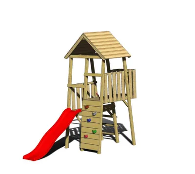 Produktbild von Wendi Toys Holz Spielturm Hase inkl. Rutsche und Kletterwand Natur 260x110x270 cm