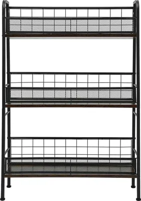 Image de Étagère pour vinyles et CD - Étagère de rangement à 3 niveaux - Robuste - Capacité de charge : 25 kg - Pour vinyles, livres, magazines - Noir