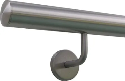 Produktbild von TIBU Handlauf Edelstahl 33,7 mm Geländer 0,3m - 6m, Länge 560 cm, Ende leicht gewölbte Kappe und gewinkelte Halter