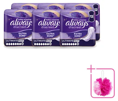 Obrázok produktu pre 6 ks vložiek Always Discreet Ultimate Night na inkontinenciu – ekonomické balenie