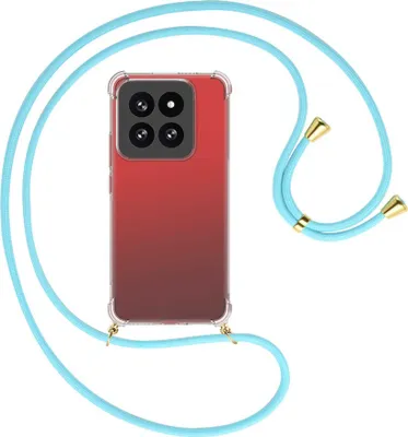 Produktbild von Handykette Backcover-Schutzhülle mit Band (Metall goldfarben) für Xiaomi 14 Pro (23116PN5BC) - himmelblau