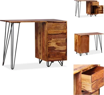 Immagine prodotto di vidaXL Scrivania con 1 cassetto e 1 armadio in legno massiccio - Scrivanie