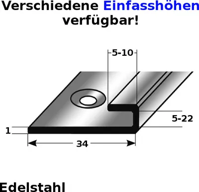 Produktbild von Einschubprofil "Craigmont" für Vinyl / Laminat / Parkett, mit konfigurierbarer Einfasshöhe von 5 bis 22 mm, aus mattem Edelstahl, gebohrt-5