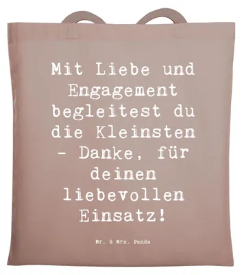 Produktbild von Mr. & Mrs. Panda Tote Bag Spruch Liebevolle Erzieher - Braun Pastell - Geschenk, Jutebeutel, Erzieherin, Aufmerksamkeit, Schultasche, Betreuung, Shopping Tasche, Liebe