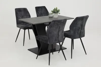 Produktbild von Hela Tische, 5tlg. ESSGRUPPE Elbe, Säulentisch Melaminbesch., Betonoptik, Esszimmerstuhl Anthrazit, 360° drehbar,Rundrohr Füße konisch,120kg belastbar