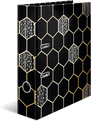 Produktbild von HERMA Ordner A4 Schwarz Gold, 7 cm breit, Kinder Ringordner mit Edel Muster, bunter Aktenordner mit glänzender Veredelung für Jungen und Mädchen, 7016