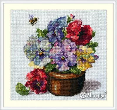 Kreuzstich-Set Frühlingsveilchen, Zählmuster, 18x17 cm