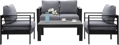 Produktbild von MeXo Loungeset Aluminium Gartenmöbel Lounge Set 4-Teilige, (Balkonset, Gartenlounge Set, Balkonmöbel Set , 2-Sitzer Sofa, 2 Sessel, 1 Tisch)