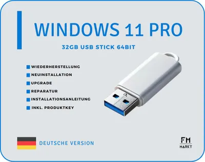 Produktbild von Windows 11 PRO Professional Installations Usb-Stick Bootfähig Reparatur Upgrade 64Bit + Lizenzkey Code