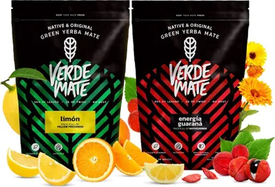 Immagine prodotto di Verde Mate - Set di tè mate Limon, Energía Guarana 1 kg - Foglie spesse 5 mm - Energia naturale, rinfrescante - Essiccato all'aria - Yerba mate del Brasile