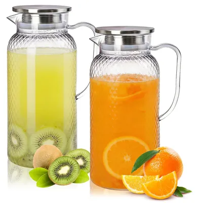 Immagine prodotto di Caraffa per acqua da 1800 ml - Caraffa in acrilico - Caraffa trasparente - Brocca in plastica con coperchio - Manico - Set da 2
