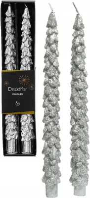 Produktbild von Set aus 2 Wachskerzen 26,4 cm Silber Weihnachtsbaum Tischdekoration für Festtage