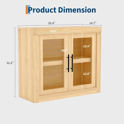 Image de Buffet - Meuble TV bas - 90 cm de large - 2 portes vitrées - Bois - Rangement pour le salon - Porte vitrée