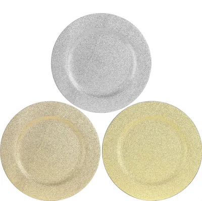 Produktbild von com-four® 3x Platzteller - glitzernde wiederverwendbare Unterteller als Tischdekoration - Dekoteller für Hochzeit, Familienfeier oder Weihnachten - Ø 33 cm