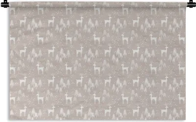 Produktbild von MuchoWow® Wandteppich Wandbehang Muster - Hirsche - Weiß - Beige 150x100 cm Tapisserie Dekoration Wandtuch - Waschbar - Tapisserien - Wand-Decke