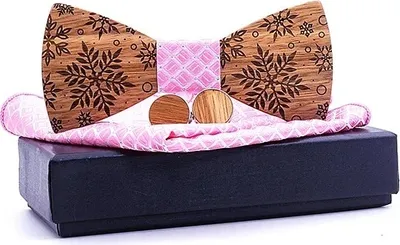 Immagine prodotto di Papillon in legno con fazzoletto e bottoni - Marrone/Rosa KP30460