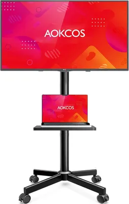 Immagine prodotto di Supporto mobile per televisore, regolabile in altezza, adatto per televisori da 32 a 65 pollici. Include un carrello con vassoio