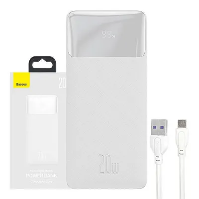 Produktbild von Przenośna bateria Baseus Bipow z wyświetlaczem, 20000 mAh, 20 W, z kablem USB-A na Micro USB, 0,25 m, biała (edycja zagraniczna) (PPBD050302)