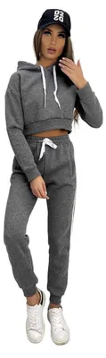 Produktbild von Damen Jogginganzug Freizeitanzug mit Kapuzenpullover; Grafit XL/42