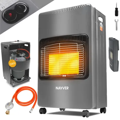 Produktbild von NAYVER Gasheizofen inkl. Schlauch und Druckminderer Camping Heizung Gasofen Heizgerät Heizstrahler Gasheizstrahler Heizung, Grau