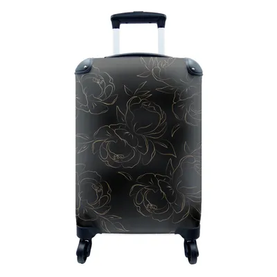 Produktbild von MuchoWow® Koffer Handgepäck Trolley Rollkoffer Kleine Reisekoffer mit 4 Rollen - Muster - Gold - Rosen - Linienkunst - Cabin Size < 55x40x23 cm & 55x40x20 cm - Fotokoffer - Kabinenkoffer - Boardgepäck - Reise-Box - Reisekoffer - Reisegepäck - Koffer mit Bild - Trolley für Kinder