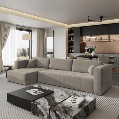 Produktbild von Masseno Ecksofa OLVERA mit Schlaffunktion L-Form, Sofa mit Bettkasten, Wohnzimmersofa, Couch, Soffa, Bettsofa, Couchgarnitur- Beige, PAROS 02