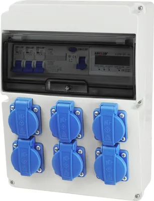 Produktbild von Baustromverteiler Wandverteiler Gartensteckdose 6x 230V Steckdosen Schuko mit LS-Schalter FI-Schalter Zähler 3-Phasen