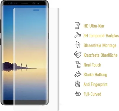 Produktbild von 4x 9H Hartglas für Samsung Galaxy Note 8 FULL CURVED Schutzglas Schutzfolie Displayschutz Panzerfolie KLAR Panzerglas Tempered echtes Displayglas Glasfolie