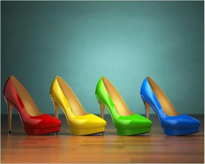 Produktbild von Wallario Poster - Bunte Schuhe - High Heels für Frauen, Kunstdruck Größe: 40 x 50 cm