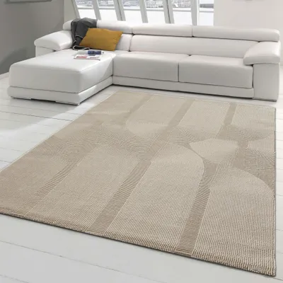 Obrázok produktu pre Recyklovateľný koberec s modernými oválnymi tvarmi lemovaný béžovou farbou - 200 x 290 cm