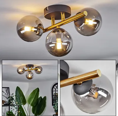 Produktbild von Isorella Deckenlampe aus Metall/Glas in Schwarz/Goldfarben/Rauchfarben