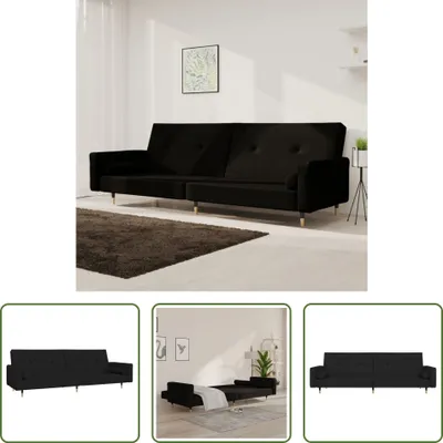 Produktbild von The Living Store Schlafsofa 2-Sitzer mit 2 Kissen Schwarz Samt