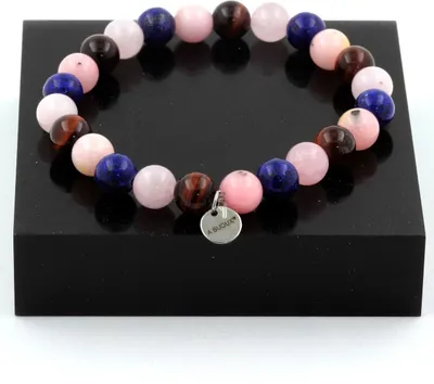 Immagine prodotto di Bracciale di quarzo rosa + occhio di tigre rosso + lapislazzuli + opale rosa 8 mm