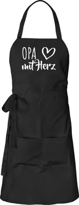 Produktbild von Huuraa Schürze Opa mit Herz Schwarz mit Taschen Baumwolle Kochschürze Geschenkidee