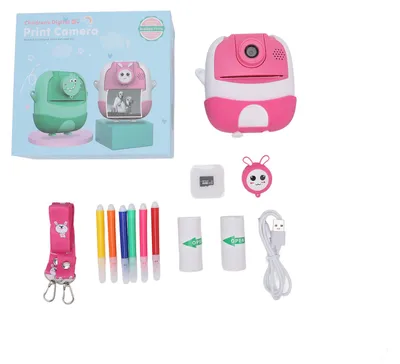 Zdjęcie produktu dla Aparat z natychmiastowym wydrukiem, 2,0 cala, 24 MP, 1080p, nagrywanie filmów w wysokiej rozdzielczości, nadruk w stylu kreskówkowym dla dzieci i studentów, wzór z króliczkiem