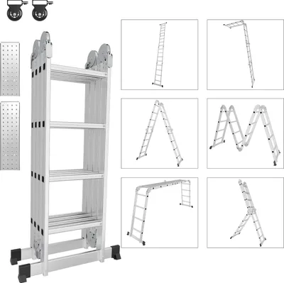 Produktbild von Hengda 6 in 1 Leiter Mehrzweckleiter Alu Gelenkleiter Klappleiter 470cm Multifunktionsleiter Aluleiter Mit Plattform Bis 150KG 4 X 4 Stufen Silber